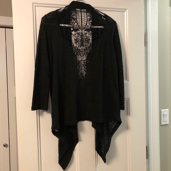 Black Cardigan with Lace Detail - Picture 2 of 4